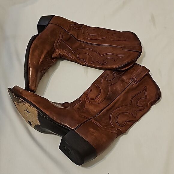 - Vintage DAN POST Men's Western Brown Bexar Rust Saddle Snip Toe Cowboy B… - Picture 1 of 13